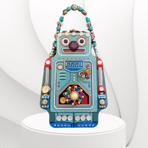 Statement, Retro, Dazzling Beaded and Adorned Robot Purse