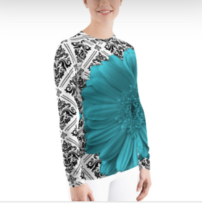 Rash guard - Swim Shirt - Sun Shirt - UPF Shirt - Turquoise Floral Shirt