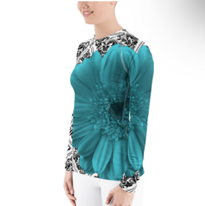 Rash guard - Swim Shirt - Sun Shirt - UPF Shirt - Turquoise Floral Shirt