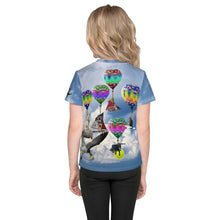 Load image into Gallery viewer, Kids crew neck t-shirt - Fantasy land - Cats, Dogs (and sharks and turtles) and Hot Air Balloons!