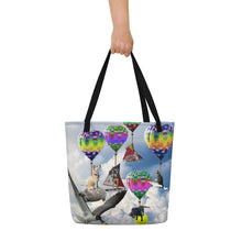 Load image into Gallery viewer, Tote Bag - Hilarious Surreal Scene with Flying Dogs, Cats, a Shark and Hot Air Balloons!