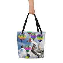 Load image into Gallery viewer, Tote Bag - Hilarious Surreal Scene with Flying Dogs, Cats, a Shark and Hot Air Balloons!