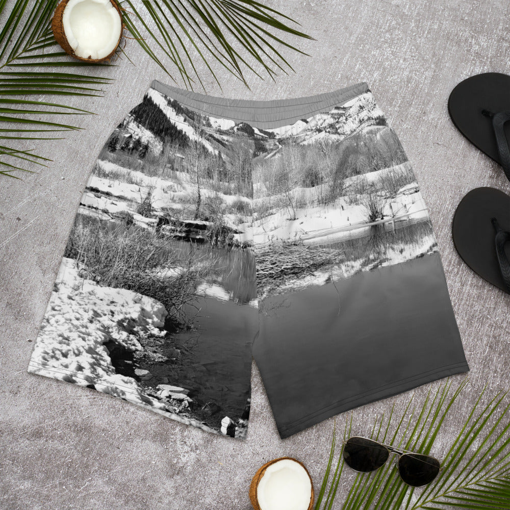 Men's Athletic Long Shorts - Mountain Scene - Winter - Ski Scene - Winter Scene