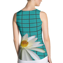 Load image into Gallery viewer, Tennis Court Pattern Shirt with White Water Lily - Turquoise