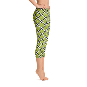 Green Lime with Zig Zags - Capri Leggings