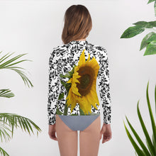 Load image into Gallery viewer, Youth Rash Guard- Bright and Fun Sunflower Swim Shirt