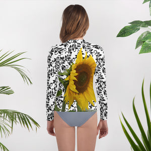 Youth Rash Guard- Bright and Fun Sunflower Swim Shirt