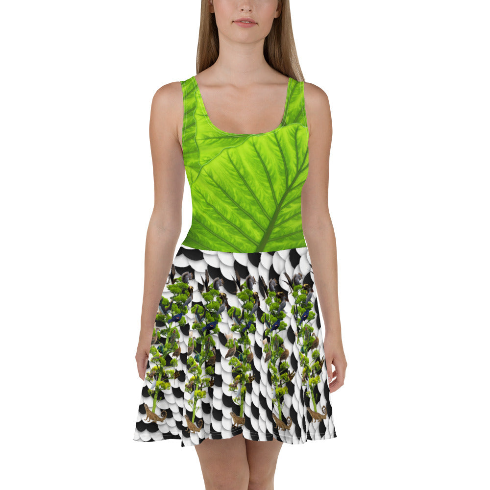 Skater Dress - Tropical leaves, winter snow scene, and tree of life with squirrel, lizards, birds, and more!