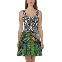 Load image into Gallery viewer, Skater Dress - Peacock and Elegant Black and White Design