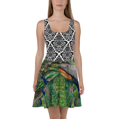 Skater Dress - Peacock and Elegant Black and White Design