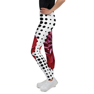 Youth Leggings - Bold Red Floral Print