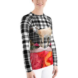 Women's Rash Guard - Goat, Pigs, Plaid and Flowers - UPF Shirt - Sun Shirt