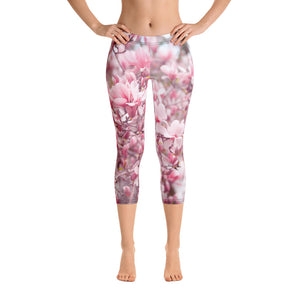 Capri Leggings - Japanese Magnolias - Saucer Magnolias - Jane Magnolias - Pink Flowers