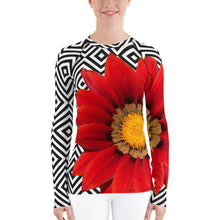 Load image into Gallery viewer, Women&#39;s Rash Guard - Red Flower Shirt - Swim Shirt - Tennis Shirt - Running Shirt - UPF Shirt