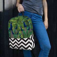 Load image into Gallery viewer, All-Over Print Backpack- Peacock Parade with Black and White Chevron Print