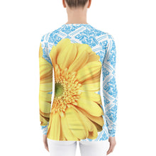 Load image into Gallery viewer, Pastel Yellow Flower - Pastel Yellow and Blue - Floral Rash Guard