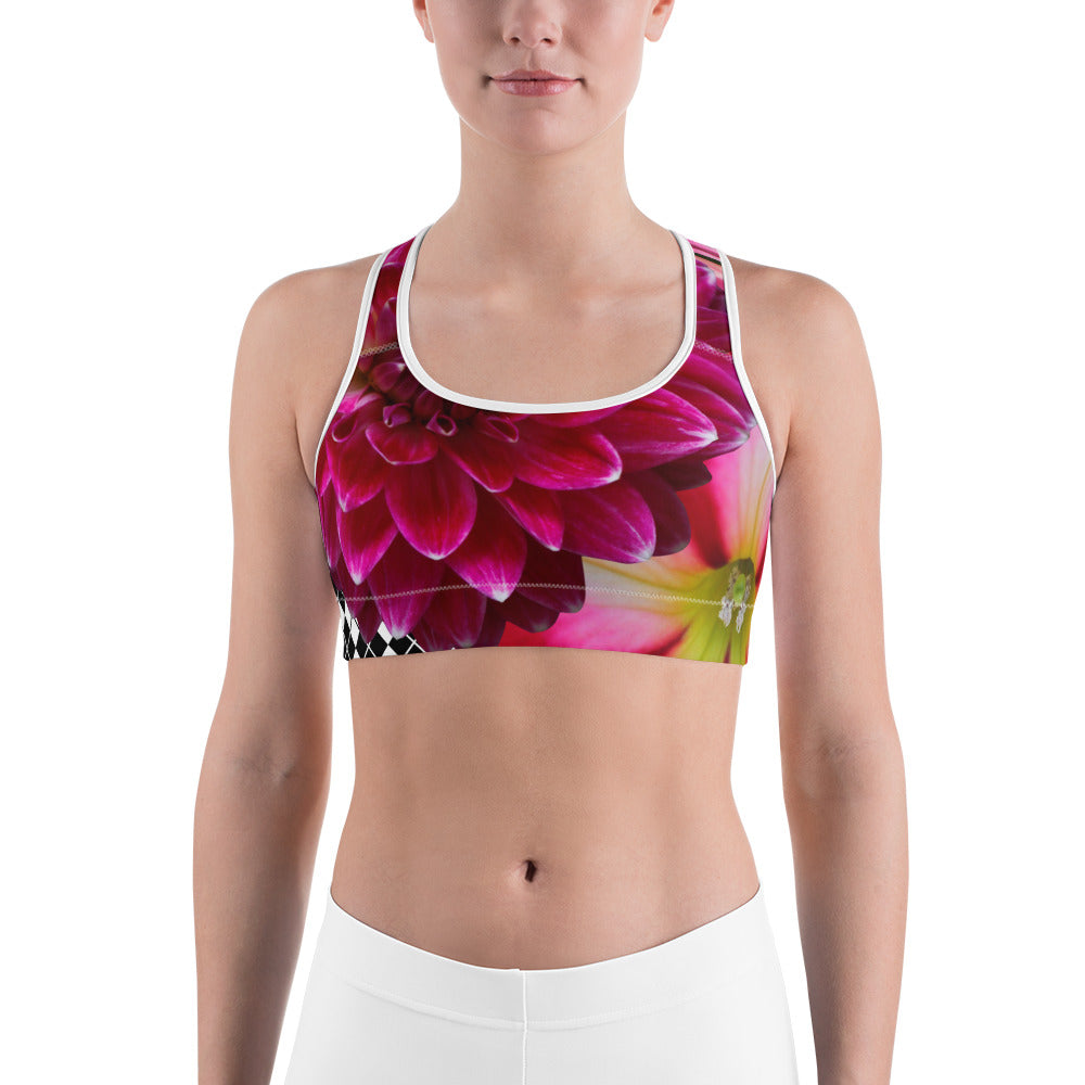 Sports bra - Floral - Flowers - Dahlias - Dahlia - Pink - Fuschia - Purple