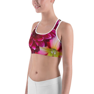 Sports bra - Floral - Flowers - Dahlias - Dahlia - Pink - Fuschia - Purple