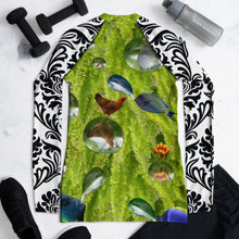 Load image into Gallery viewer, Women&#39;s Rash Guard - Fish Blowing Bubbles while Swimming in Ferns - Why Not?