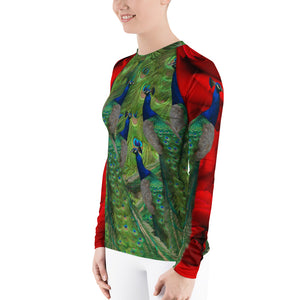 Women's Rash Guard - Peacocks and Roses