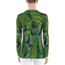 Load image into Gallery viewer, Women&#39;s Rash Guard - Peacock Sun Shirt - Peacock Tennis Shirt - Peacock Swim Shirt