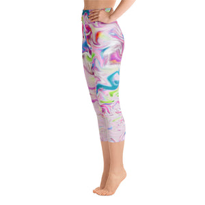 Yoga Capri Leggings - Pink Pastel Abstract