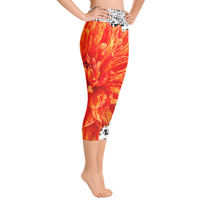 Yoga Capri Leggings - Bold Orange Flower Pattern