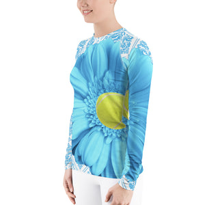 Pastel Blue Flower - Pastel Yellow and Blue - Floral Rash Guard