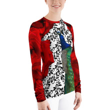 Load image into Gallery viewer, Women&#39;s Rash Guard - UPF Shirt - Sun Shirt - Roses and Peacock