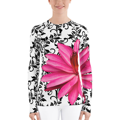 Women's Rash Guard - Water Lily - Pink Floral Shirt - UPF Shirt