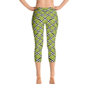 Green Lime with Zig Zags - Capri Leggings