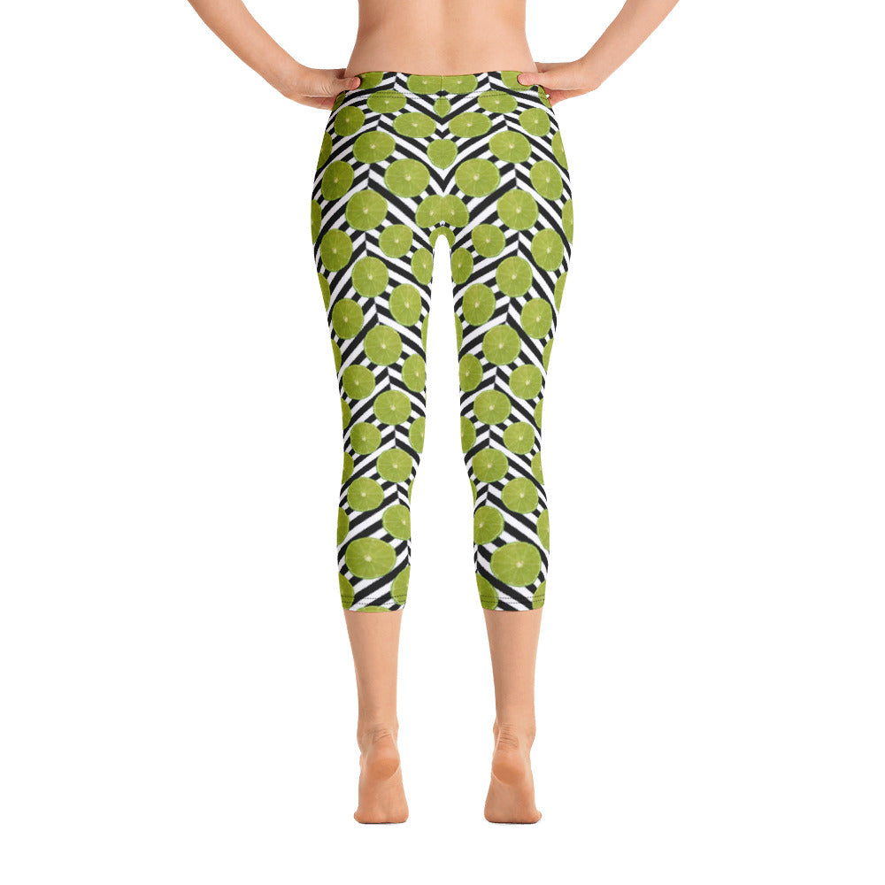 Green Lime with Zig Zags - Capri Leggings