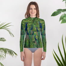 Load image into Gallery viewer, Youth Rash Guard - Peacocks Galore!