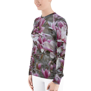 Women's Rash Guard - Japanese Magnolia - Jane Magnolia  - Pink Floral