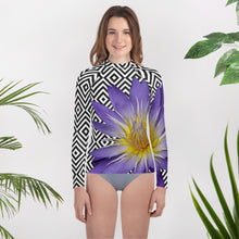 Load image into Gallery viewer, Youth Rash Guard- Purple Water Lily Swim Shirt