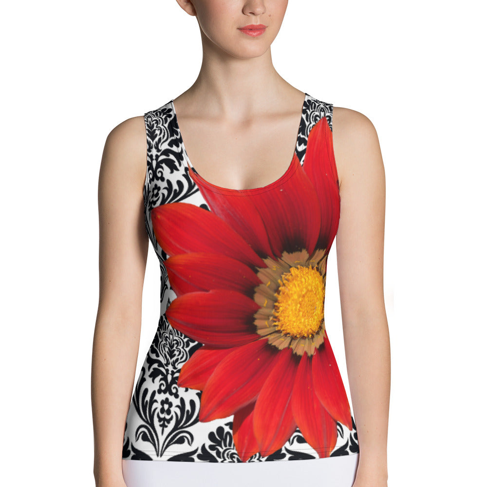 Red Flower Tank Top - Elegant Red Floral Tank Top