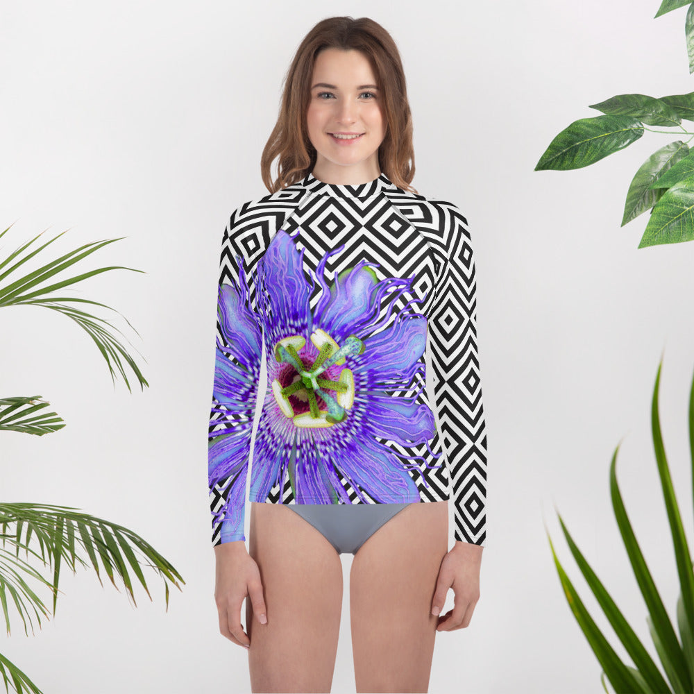 Youth Rash Guard - Purple Passion Flower Swim Shirt