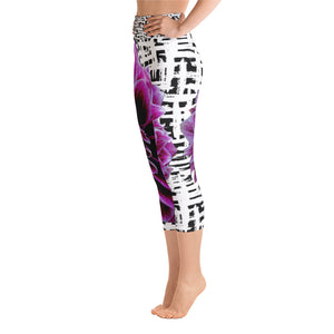 Yoga Capri Leggings - Purple Dahlia Bold Flower Print