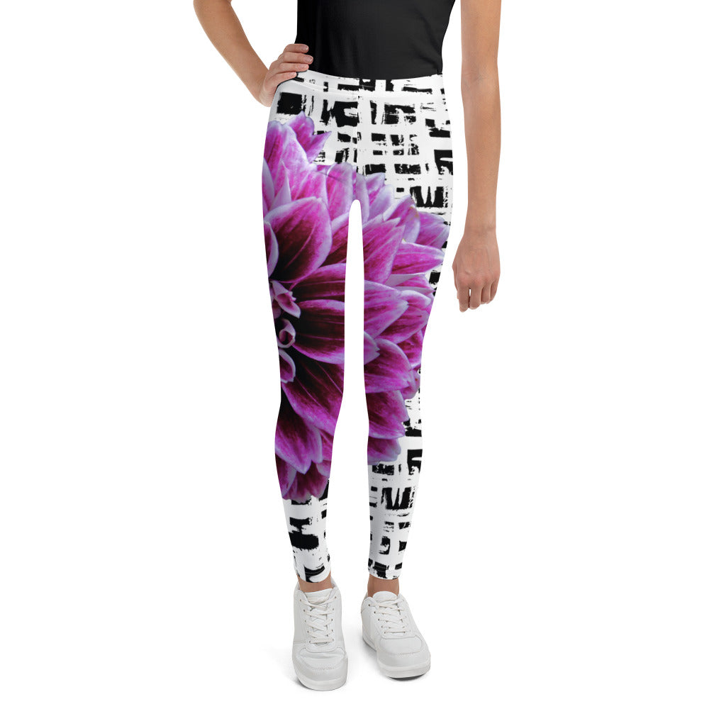 Youth Leggings - Purple Dahlia Leggings for Girls