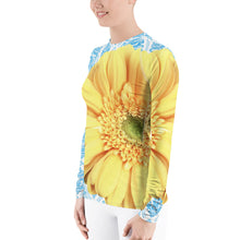 Load image into Gallery viewer, Pastel Yellow Flower - Pastel Yellow and Blue - Floral Rash Guard