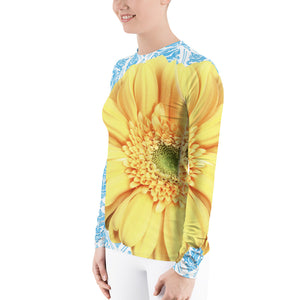 Pastel Yellow Flower - Pastel Yellow and Blue - Floral Rash Guard