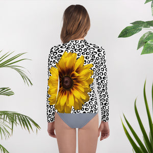 Youth Rash Guard- Sunflower with Polka Dots