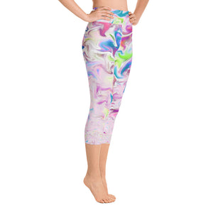 Yoga Capri Leggings - Pink Pastel Abstract