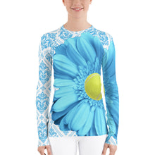 Load image into Gallery viewer, Pastel Blue Flower - Pastel Yellow and Blue - Floral Rash Guard