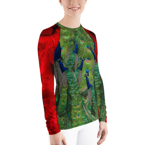 Women's Rash Guard - Peacocks and Roses