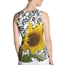 Load image into Gallery viewer, Sunflower Tank Top - Sunflower Tank Top with Beautiful Black and White Pattern Background