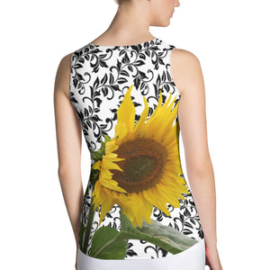 Sunflower Tank Top - Sunflower Tank Top with Beautiful Black and White Pattern Background