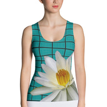 Load image into Gallery viewer, Tennis Court Pattern Shirt with White Water Lily - Turquoise