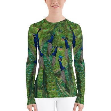 Women's Rash Guard - Peacock Sun Shirt - Peacock Tennis Shirt - Peacock Swim Shirt