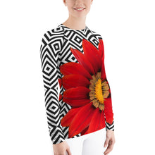 Load image into Gallery viewer, Women&#39;s Rash Guard - Red Flower Shirt - Swim Shirt - Tennis Shirt - Running Shirt - UPF Shirt